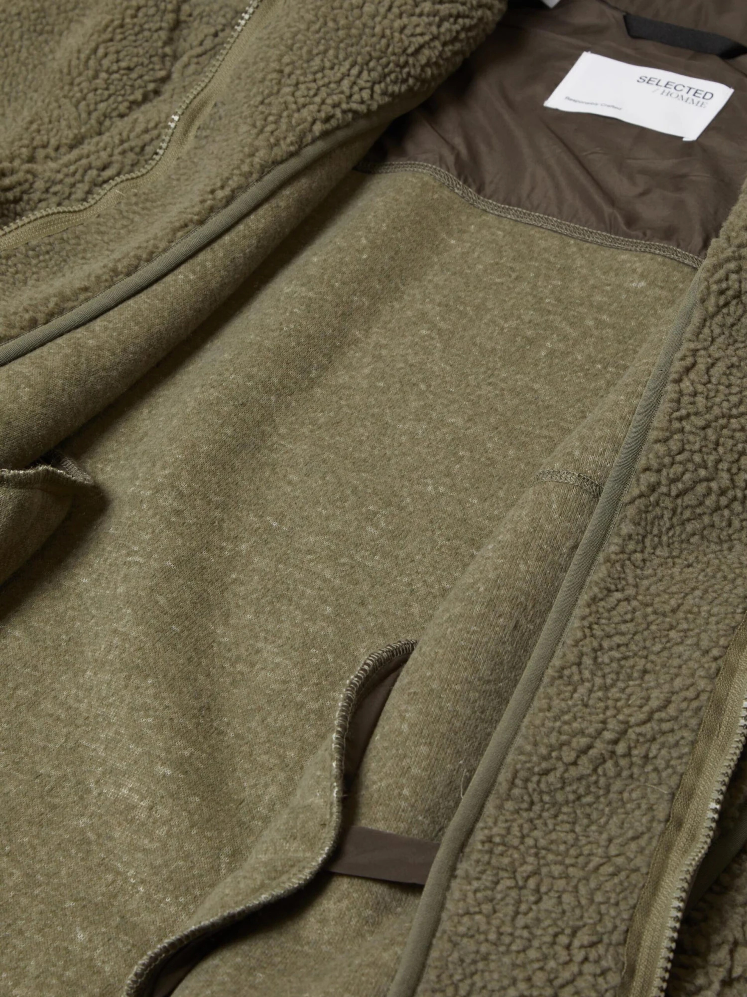 Selected Homme Fleece Jassen Fleece Jas Heren Kaki 3 Selected Homme Fleece Jassen Fleece Jas Heren Kaki - Afbeelding 3