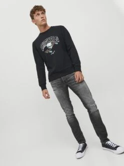 Jack & Jones Jeans Slimfit Jeans GLENN Heren Zwart -Herenkleding Winkel 64d61dd41828df569f58facf5b1409ac