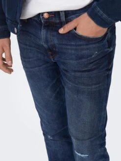 Only & Sons Jeans Slimfit Jeans Loom Heren Donkerblauw -Herenkleding Winkel 9f604f199ef8e9eac0bf191b785d1863