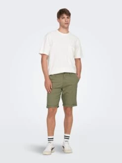 Only & Sons Chino Shorts Slimfit Chino Peter Heren Kaki -Herenkleding Winkel c3472914de035d8f2704c5c2cb295283