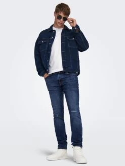 Only & Sons Jeans Slimfit Jeans Loom Heren Donkerblauw -Herenkleding Winkel d408d2677b40b45091b2c67904d03bb2